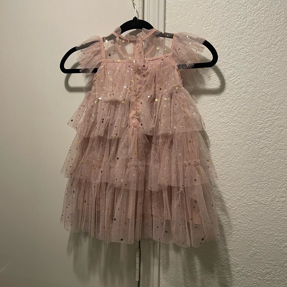 Toddler Pink Ruffled Tulle Dress with Glitter Accents - Picture 2 of 2